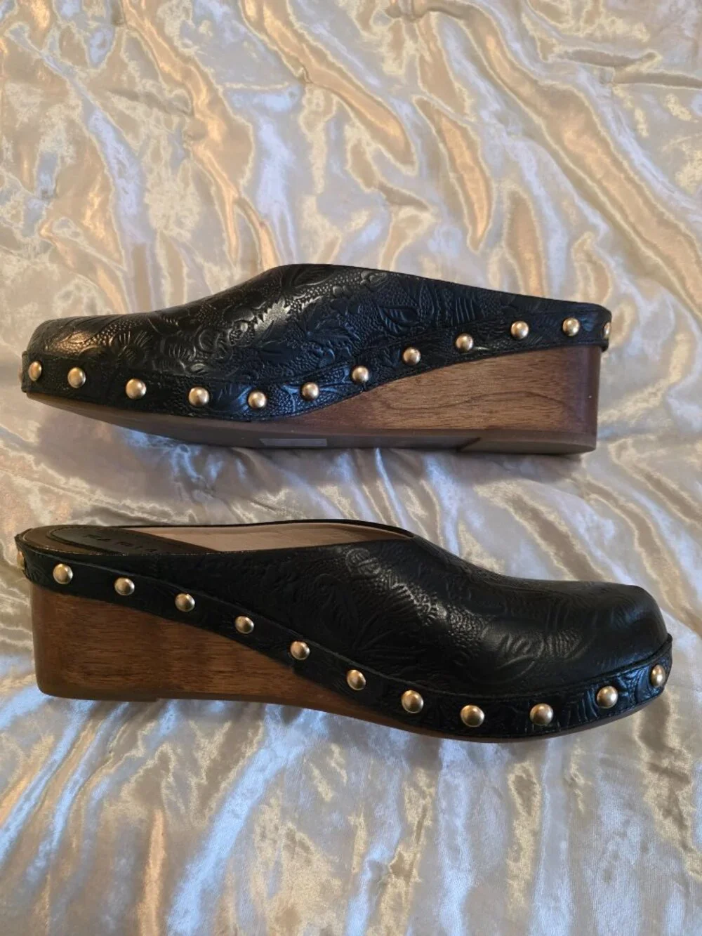 Black Embossed Wedge Clog - Picture 3 of 6